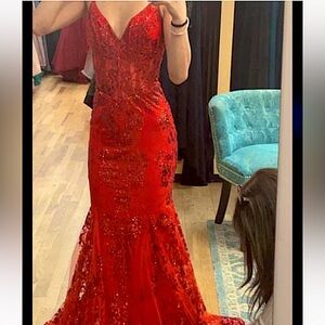 red glittery formal dress